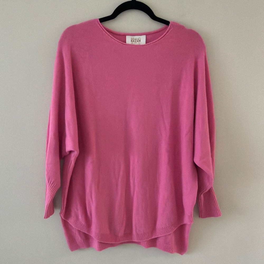 Brand Bazar Women M/L Pink Dolman Sleeve High Low Hem Knit Asymmetrical Sweater